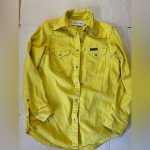Calvin Klein Jeans Shirt Size XS Denim Snap Button Long Sleeve Yellow